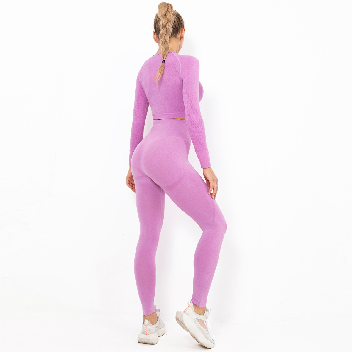 seamless crescent tight elastic long sleeve yoga suit  NSNS10721