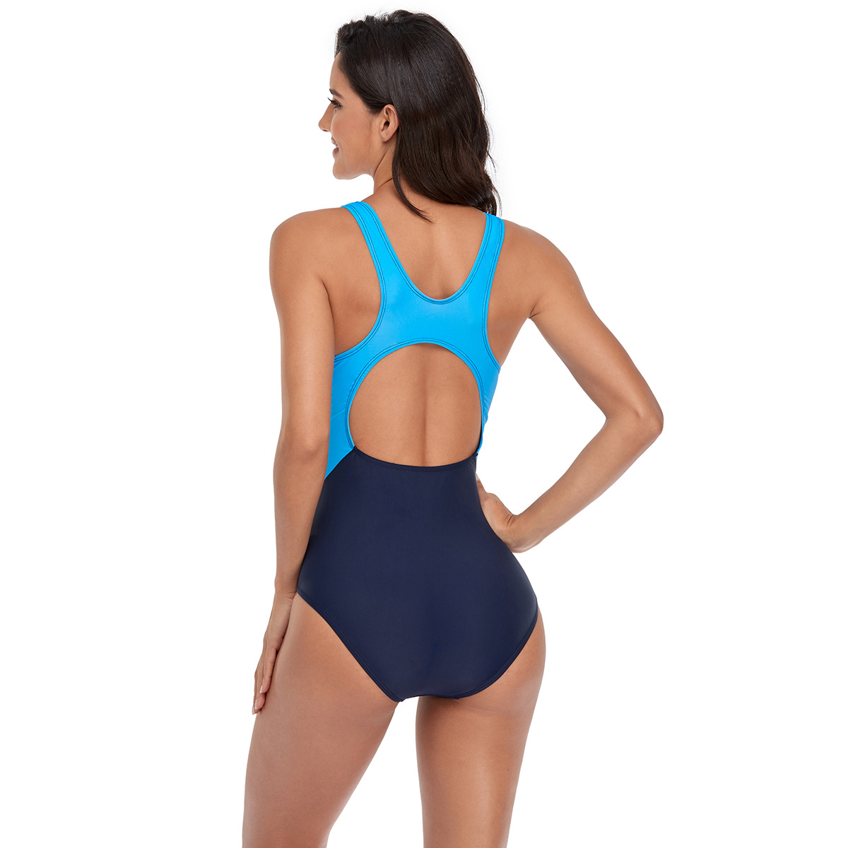 conservative sports color matching one-piece swimsuit NSHL23823