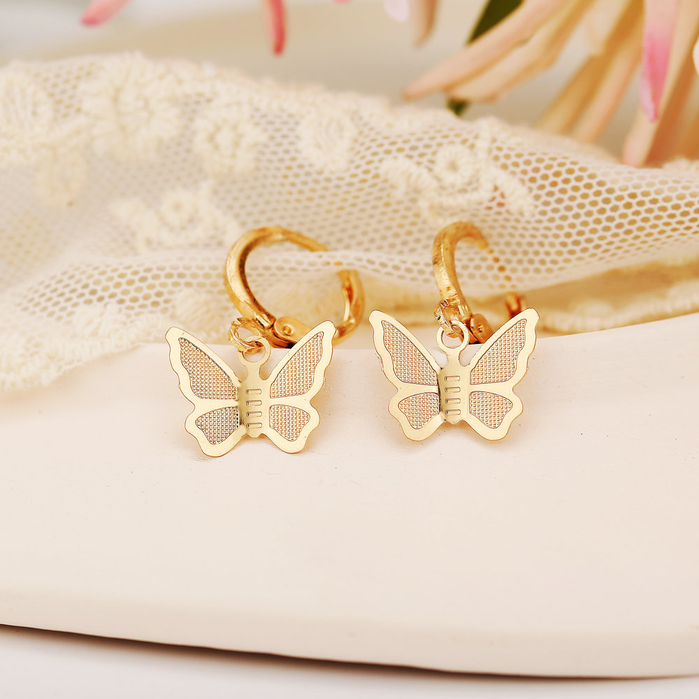 Korean Fashion New Butterfly Pendant Earrings Creative Retro Golden Frosted Metal Earrings Nihaojewely Wholesale display picture 5