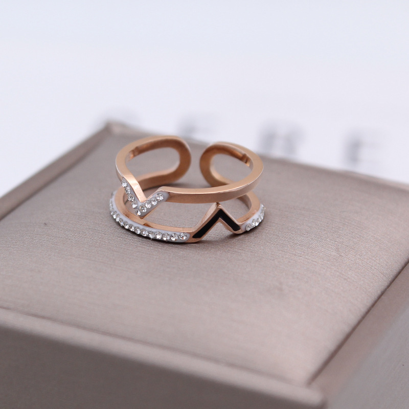 日韓版簡約氣質鑲鑽钛鋼個性百搭玫瑰金食指戒指尾戒女潮女冷淡風