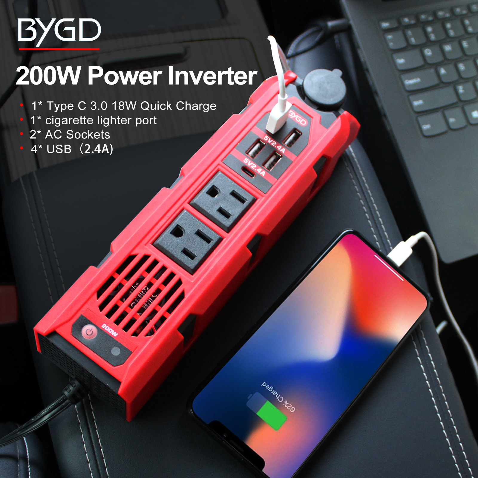 亞馬遜美標修正波車載逆變器12V轉110V汽配類逆變器Inverter200W