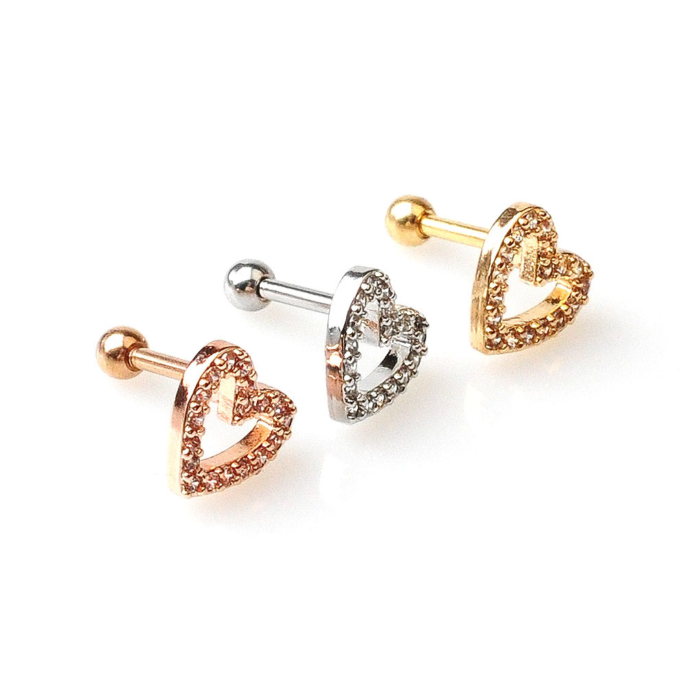 Fashion heart shaped zircon stainless steel thread simple creative bone studs