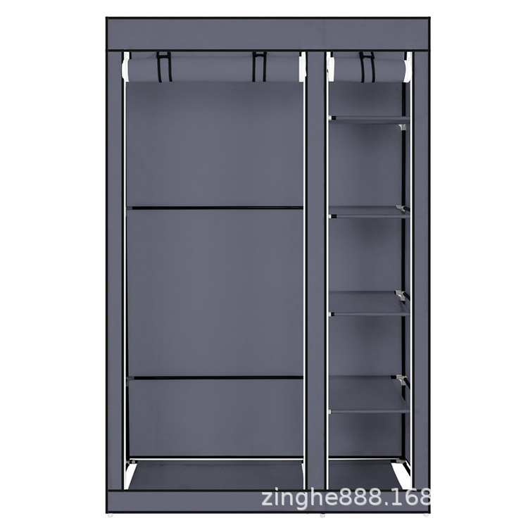 跨境電商雙開門五格簡易無紡布衣柜防塵收納掛衣柜衣櫥衣架收納柜