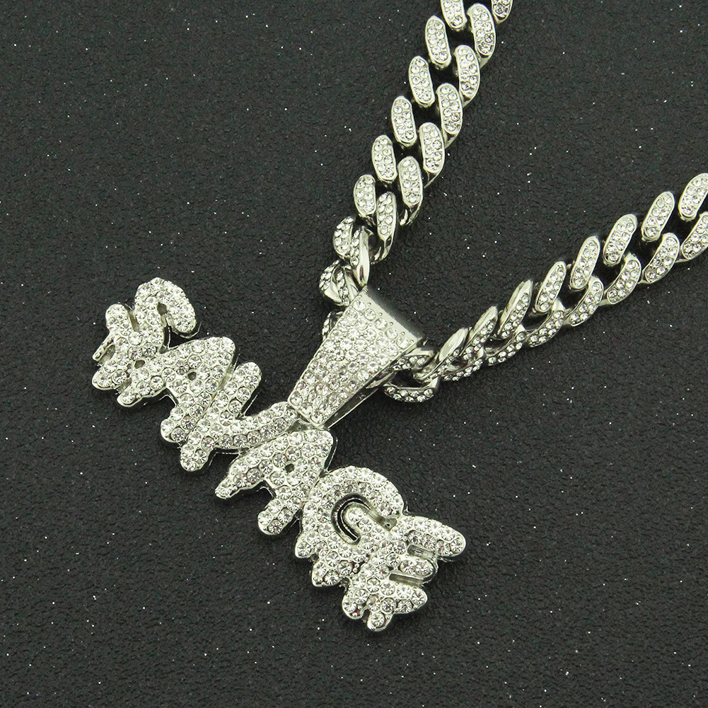 hip-hop menu0027s trend jewelry full of diamond stitching letters pendant Cuban chain necklace