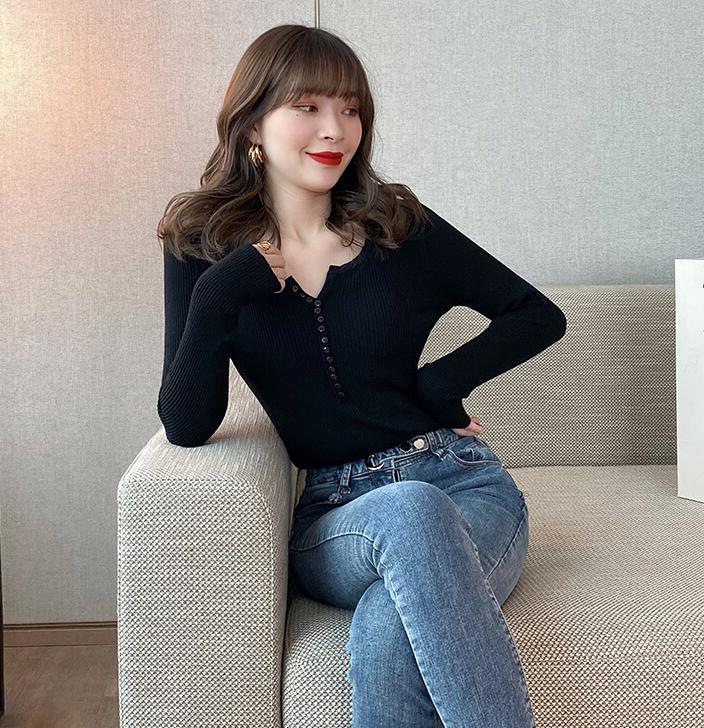 帮手SKU图-秋装2020款V领毛衣女网红薄款心机设计感针织