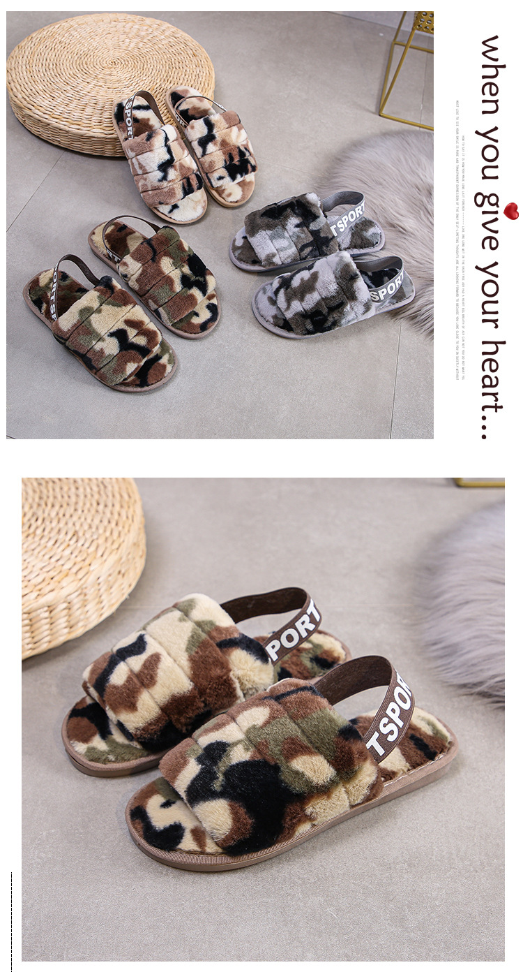 Femmes Vêtement De Rue Camouflage Bout Ouvert Pantoufles En Peluche display picture 12