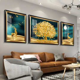 客厅装饰画现代简约晶瓷画欧式餐厅轻奢挂画壁画三联沙发背景墙画
