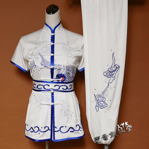 Tai chi clothing chinese kung fu uniforms Welcome to embroider long fist dress dragon to sea embroider short sleeve martial arts performance suit adult children training clothing embroidery