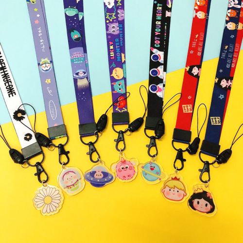 Cartoon mobile phone lanyard Jade cinnamon dog girl halter neck rope wideband Internet celebrity short wrist rope badge card sleeve sling