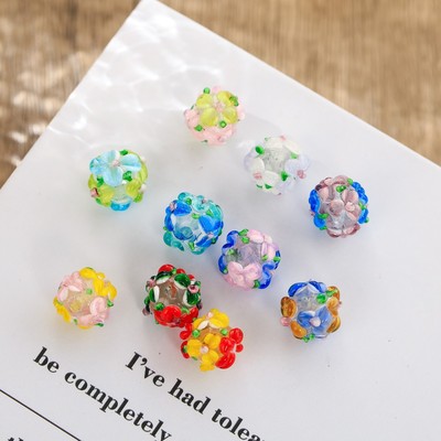 晗钰緣 日式花瓣琉璃珠穆拉諾切花琉璃 彩色唯美琉璃配飾可編手鏈