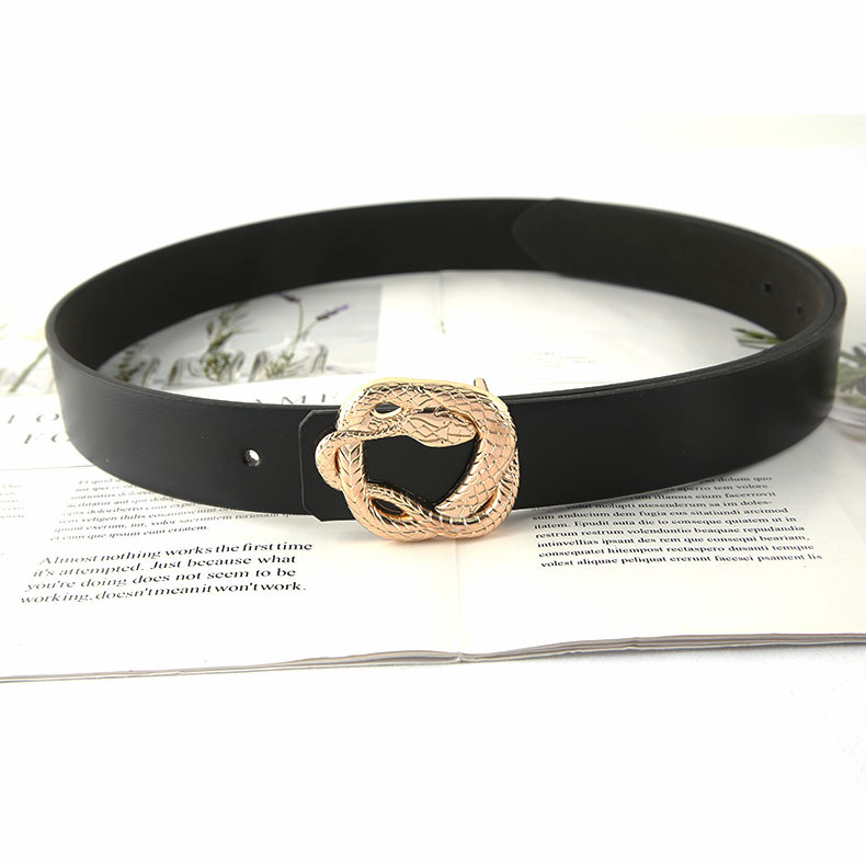 Street Occasion Pu Leather, Alloy Material Snake Pattern Classic Style Snake Pu Leather Alloy Plating Women's Leather Belts