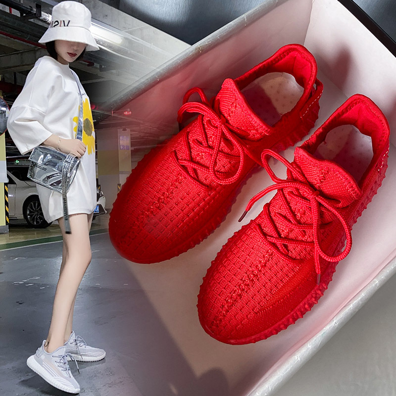 Red mesh flying shoes breathable summer...