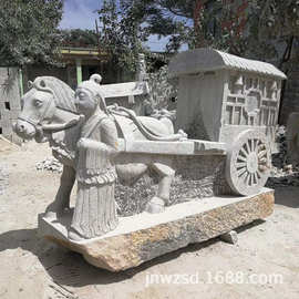石造马拉车雕塑图片 石雕马童制作厂家 石头雕刻马童马车价格