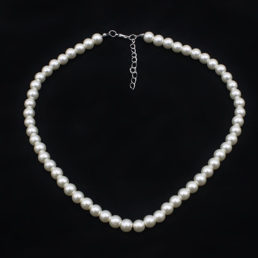 8mm仿珍珠项链女短玻璃珍珠白色圆珠子饰品小礼物配饰锁骨链颈