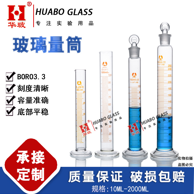 玻璃量筒高硼硅刻度具塞量筒实验室直型量杯50/100/250/500/100ML