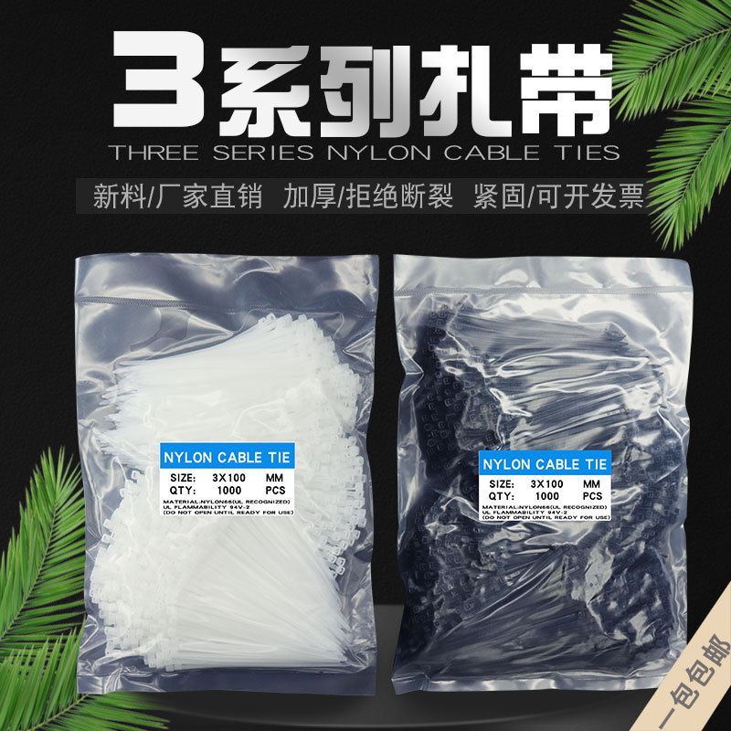 厂家批发自锁式尼龙扎带3*60*80*100*120*150*200m束线带塑料扎带