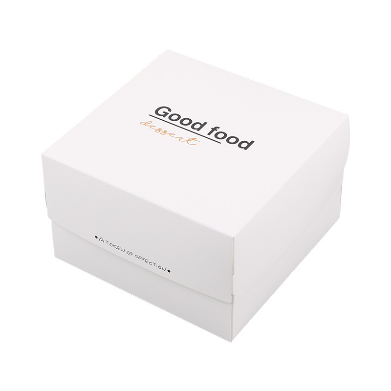 Tarjeta blanca dorado postre francés merienda caja helado taza caja de embalaje punto occidental corte pastel de queso para hornear