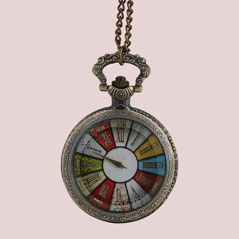 European and American style classic large embossed lace glass flap inlaid gold ancient Roman scale turntable pocket watch 9089