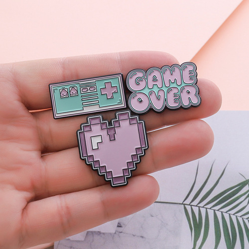 Cute cartoon pink game console game over enamel brooch mosaic love corsage wholesale