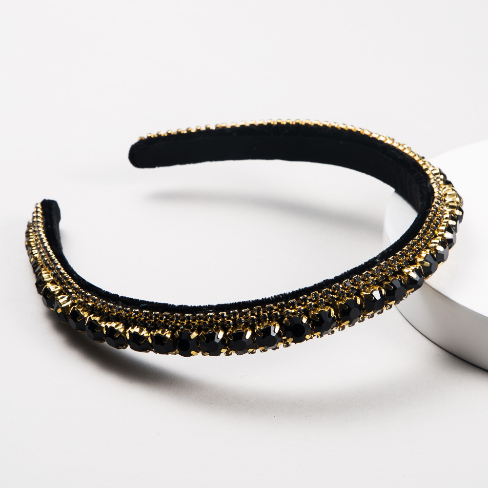 European And American Temperament Trend Versatile Hairband Multi-Layer Glass Drill Full Of Gold Velvet Fashion Thin Edge Headband