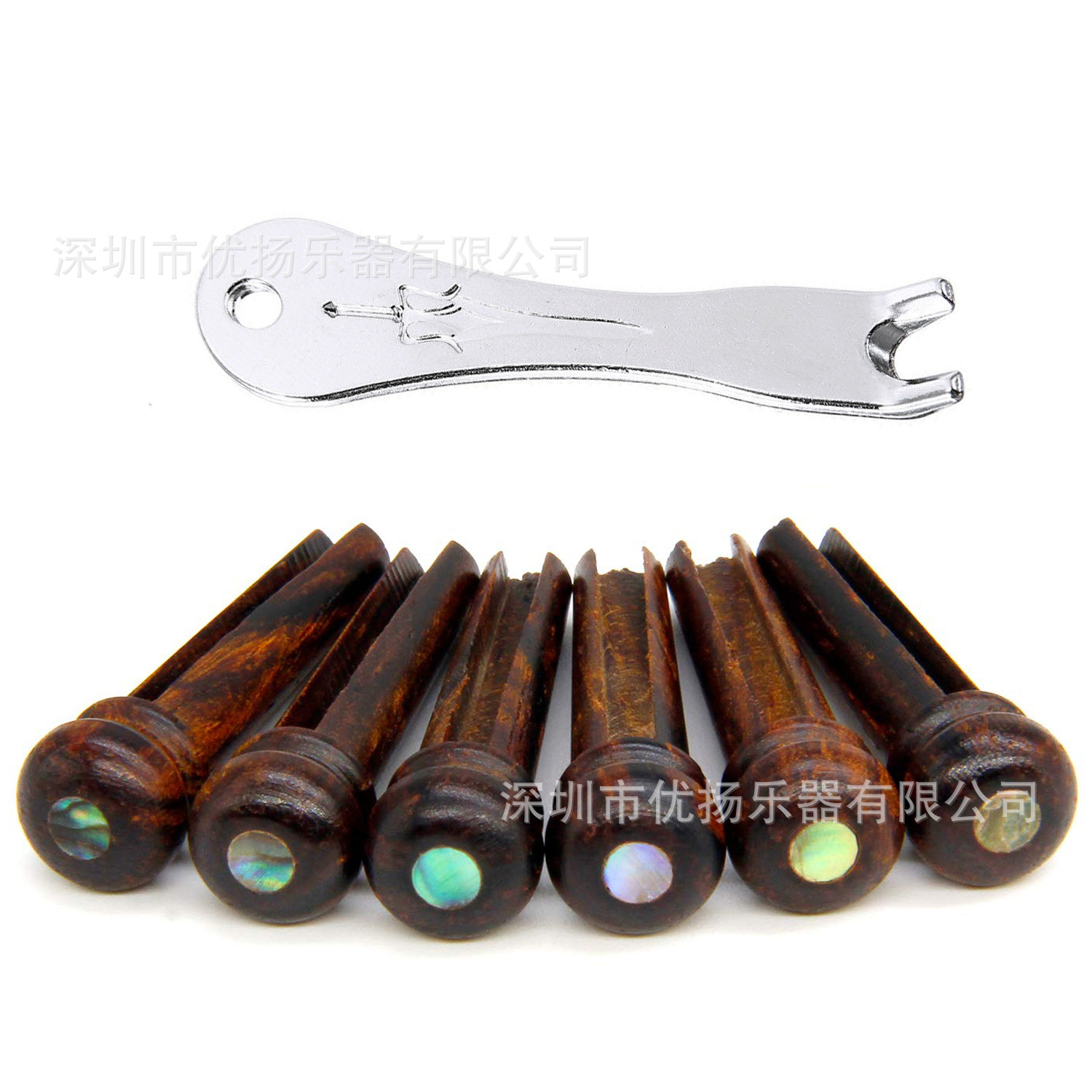 6 unids folk guitarra rosewood cadena columna cadena clavo incrustado punto de abulón + con extractor de uñas de metal