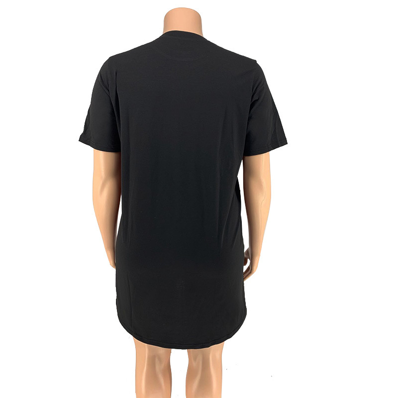 Women Casual Loose Straight Mid Length Short Sleeved Printed T shirt Women