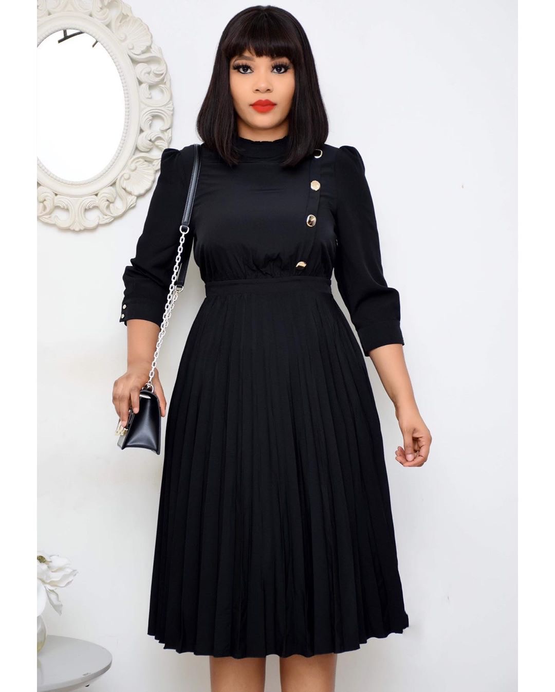 Solid Color Pleated Long Sleeves African Style Dress NSGML112286