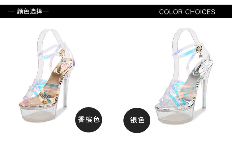 Giày sandal nữ gót nhọn trong suốt pha lê quai chéo mùa hè — Màu bạc, Màu vàng sâm panh chi tiết 4