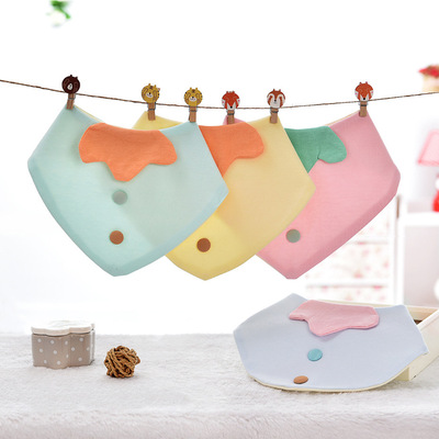 double-deck waterproof Snaps Bandage Embroidery pure cotton adjust baby Cartoon triangle Bibs Bib Bandage