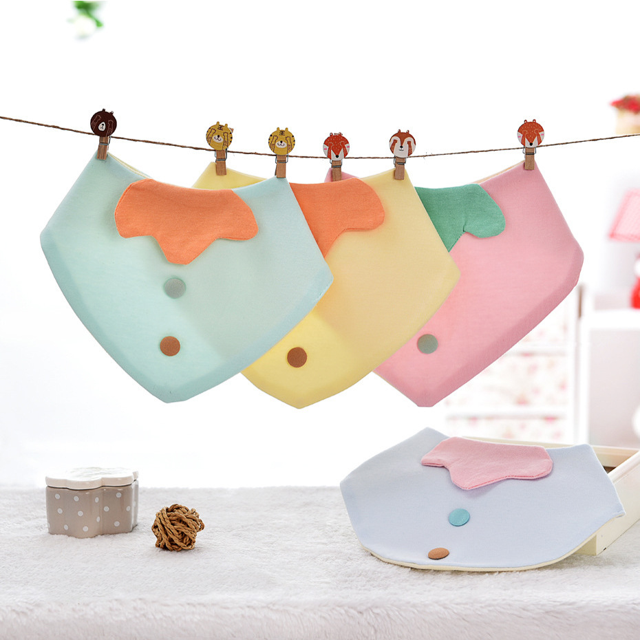 double-deck waterproof Snaps Bandage Embroidery pure cotton adjust baby Cartoon triangle Bibs Bib Bandage