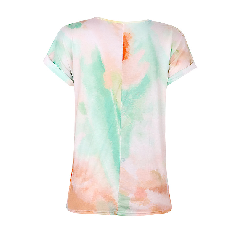 women s gradient color tie-dye short-sleeved loose T-shirt  NSKX8460