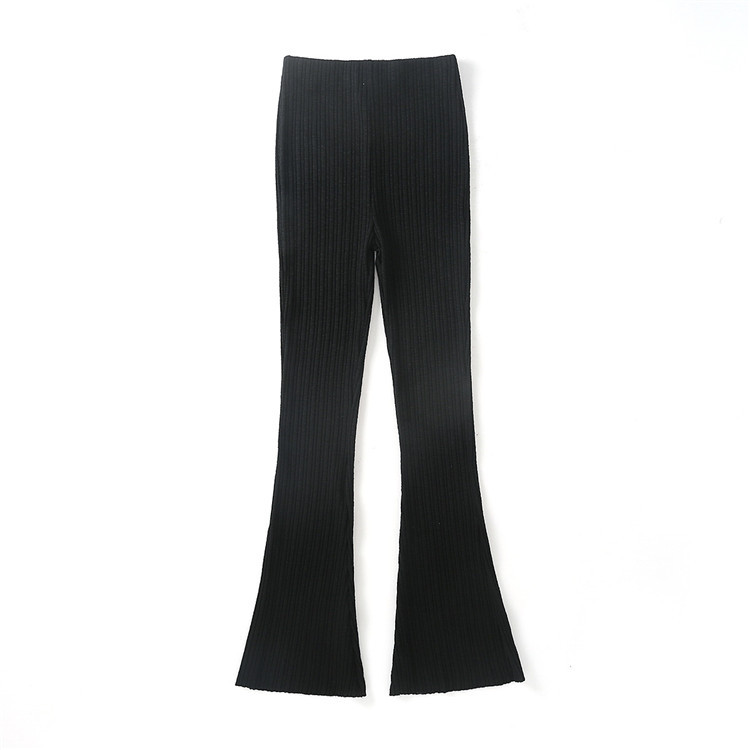 casual solid color elastic slim high-waist long pants NSLD14778