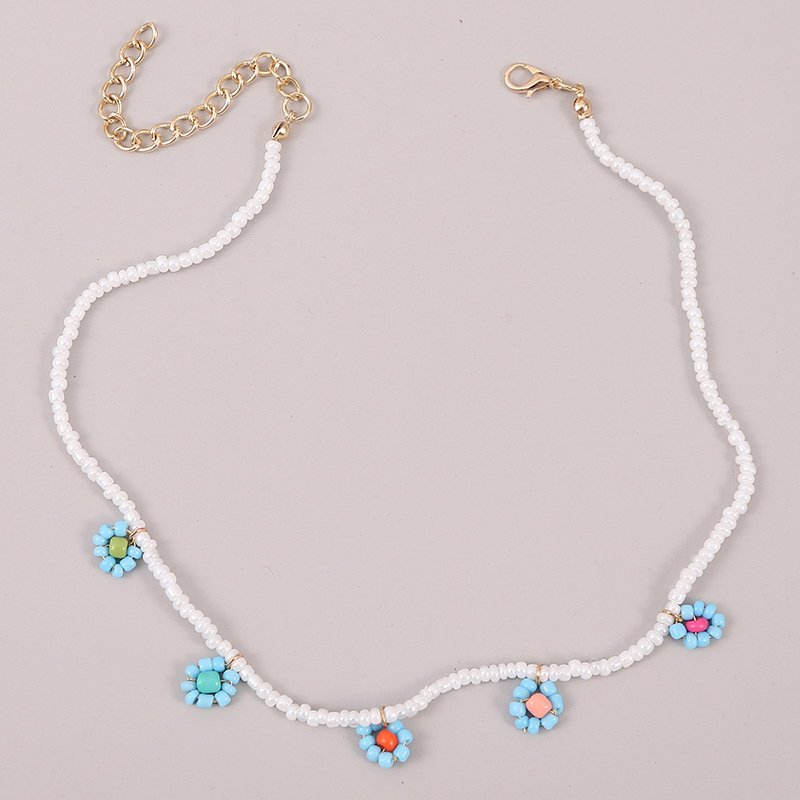 Fashion Long Hand-woven Rice Bead Flower Necklace display picture 5