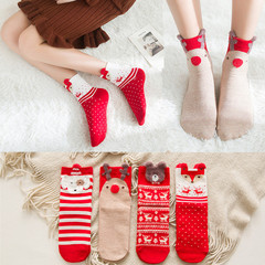 Autumn and winter colorful cotton red socks, three-dimensional cartoon Christmas socks, cute Japanese elk ladies mid-calf socks wholesale