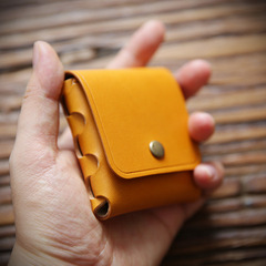 Handmade retro vegetable tanned leather men and women mini coin purse first layer cowhide buckle coin bag genuine leather short small wallet