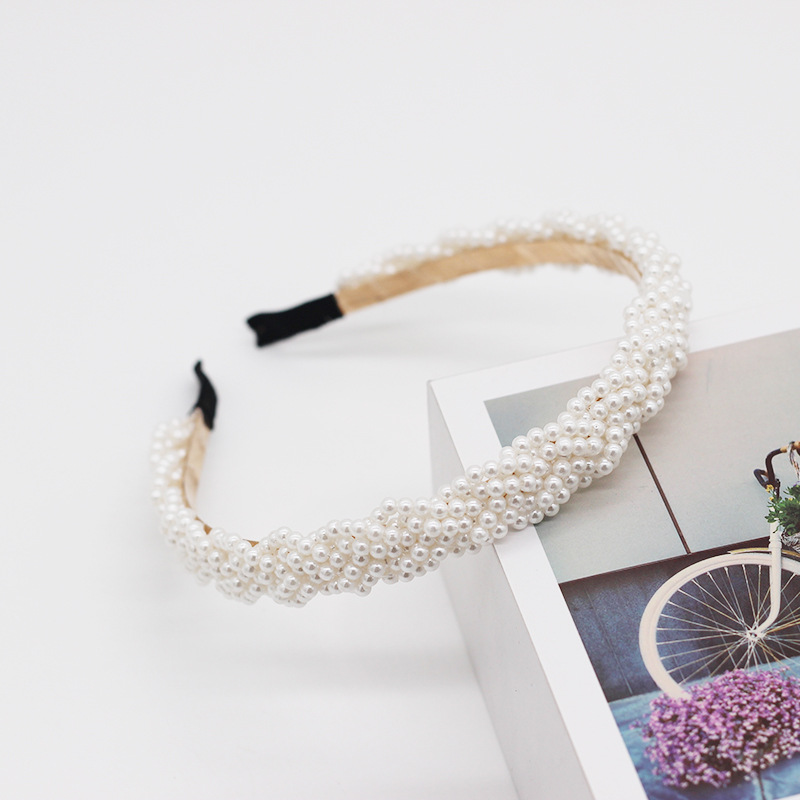 New Korean fashion simple woven pearl ripple knot ladies headband wholesale nihaojewelrypicture7