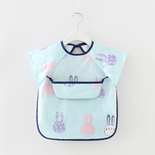Summer thin children's smock pure cotton waterproof short-sleeved reverse dressing baby eating clothes apron children's bib protective clothing