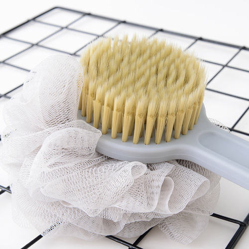 Japanese-style unprinted double-sided bath brush 2-in-1 long-handled soft-bristled bath ball and bath towel wavy handle bath brush