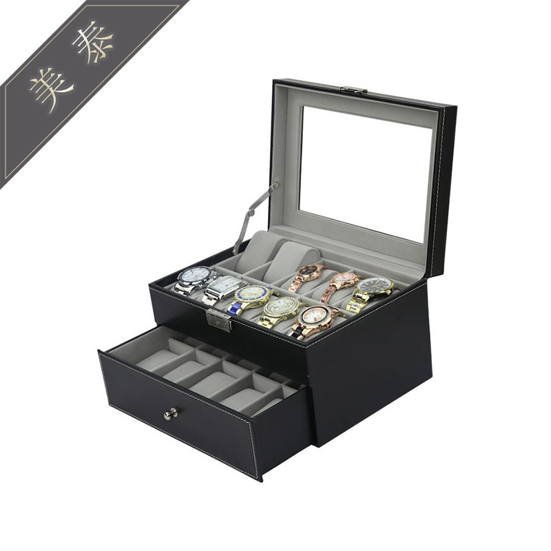 手表展示盒外黑内灰超级版木质20位手表盒PU皮手表收纳盒现货批发