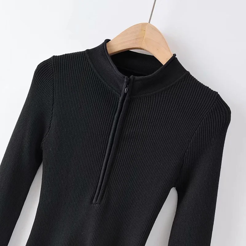 zipper stand collar solid color sweater NSAC31660