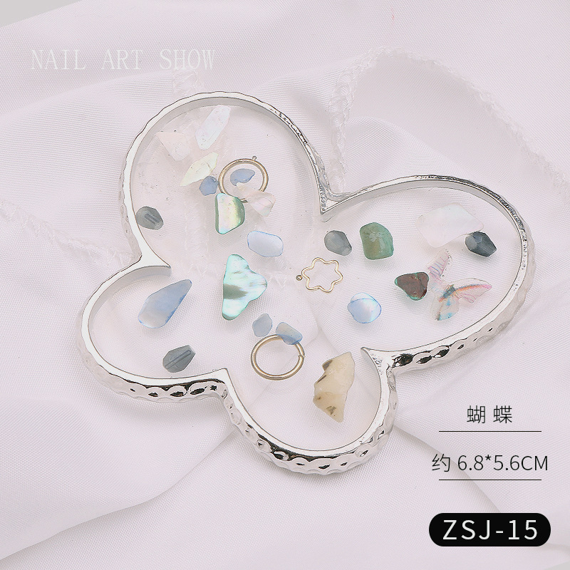 Nail ágata transparente resina borde dorado flor seca Shell lentejuelas mariposa Pentagram amor paleta placa herramienta de la joyería