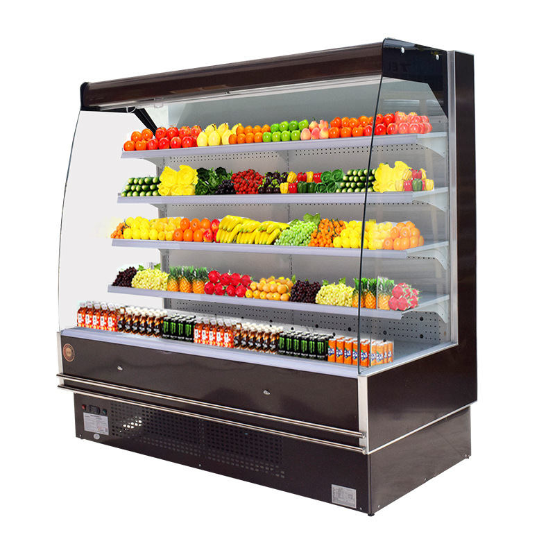 Fruta Gabinete de mantenimiento fresco Gabinete de cortina de aire comercial picante orden caliente vitrina supermercado verdura bebida congelador refrigerado