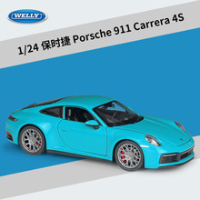 威利WELLY1:24保時捷 911 Carrera 4S跑車仿真合金汽車模型玩具