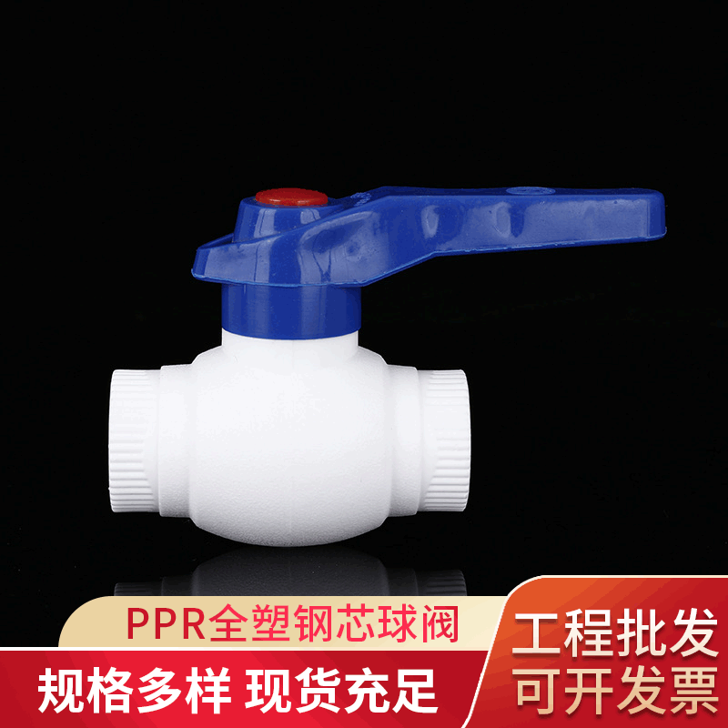 PPR全塑钢芯球阀 直通式塑料止水阀 大流量双活接热熔钢芯球阀