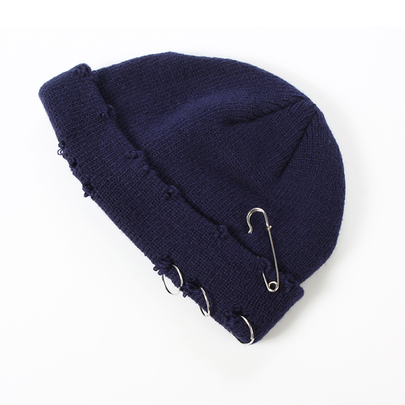 2024 Autumn and winter hole breaking ruffian solid color knitted female trendsetters street yarn versatile styling hat_voghion.com