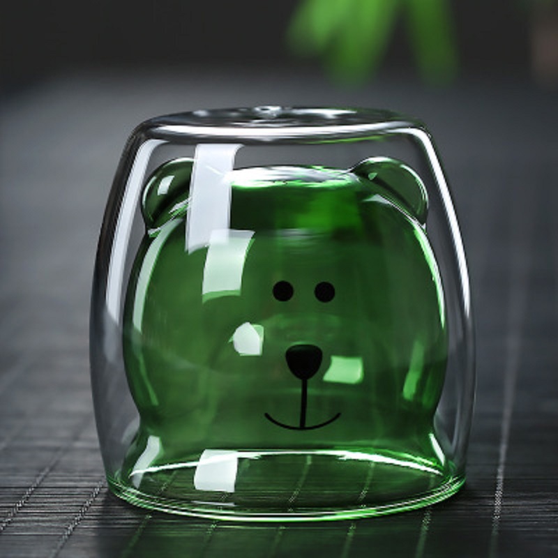 Fábrica al por mayor de vidrio transparente fondo grueso oso simple oficina de vidrio hogar multi-estilo de doble capa taza de agua