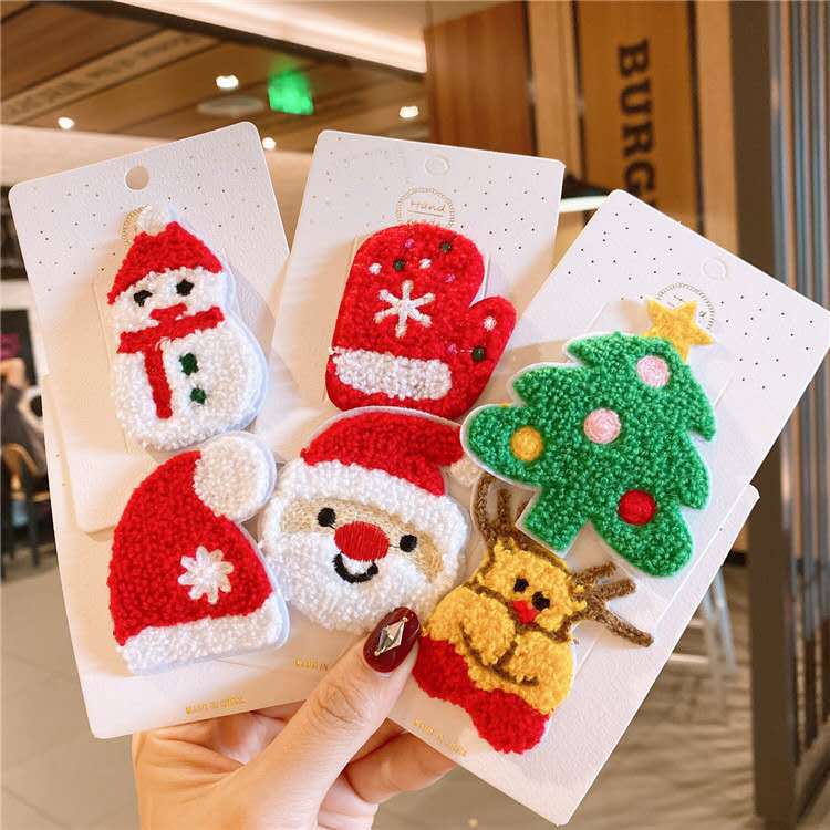 Europe and America new pattern Christmas Hairdressing lovely Cartoon baby Hairpin christmas tree Snowman Card issuance bow children BB Clip