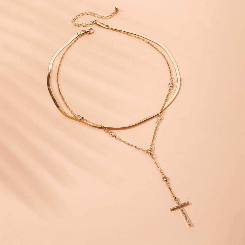 Fashion Simple Necklace  Retro Cross Pendant Double Women's Clavicle Necklace display picture 1