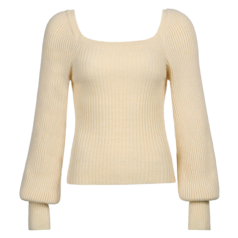 Solid Color Long Sleeve U Neck Knitted Sweater NSSSN75231