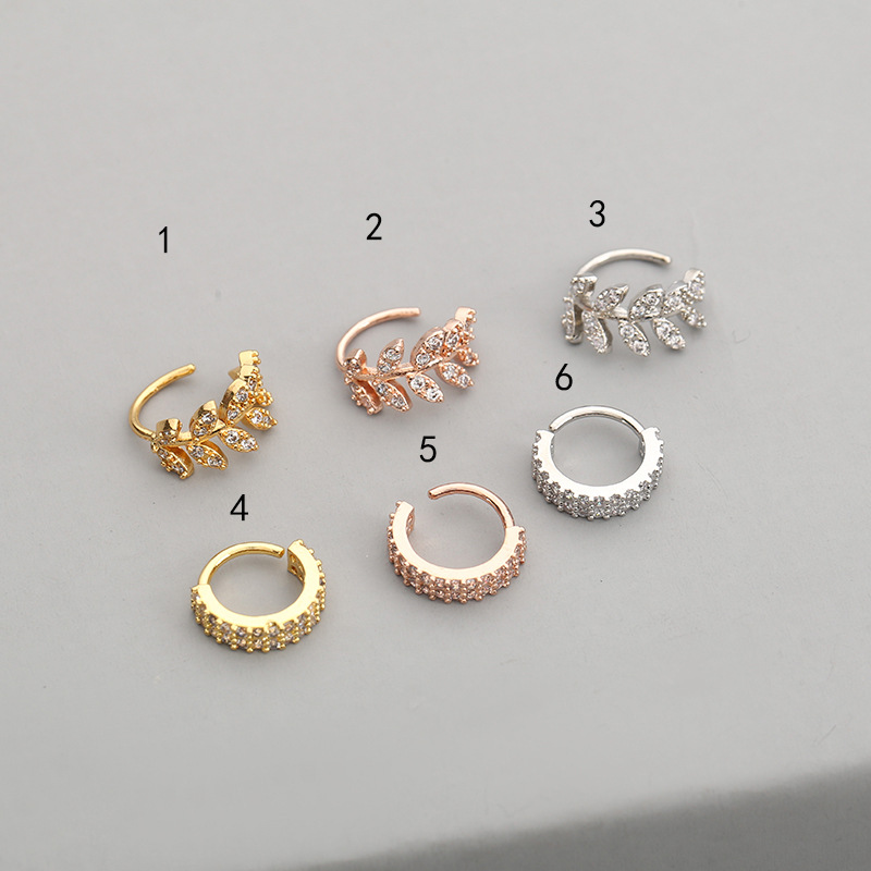 Fashion Leaf Copper Ear clips Inlay Zircon Copper Earrings 1 Piece